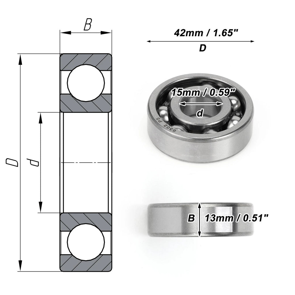 Deep Groove Ball Bearing 6302 for Scooter Skateboard (15x42x13mm)