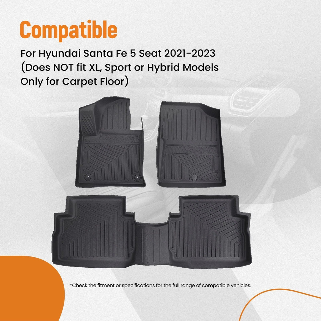 Anti-Slip TPE Floor Mats Liner for Hyundai Santa Fe 5 Seat (2021–2023)