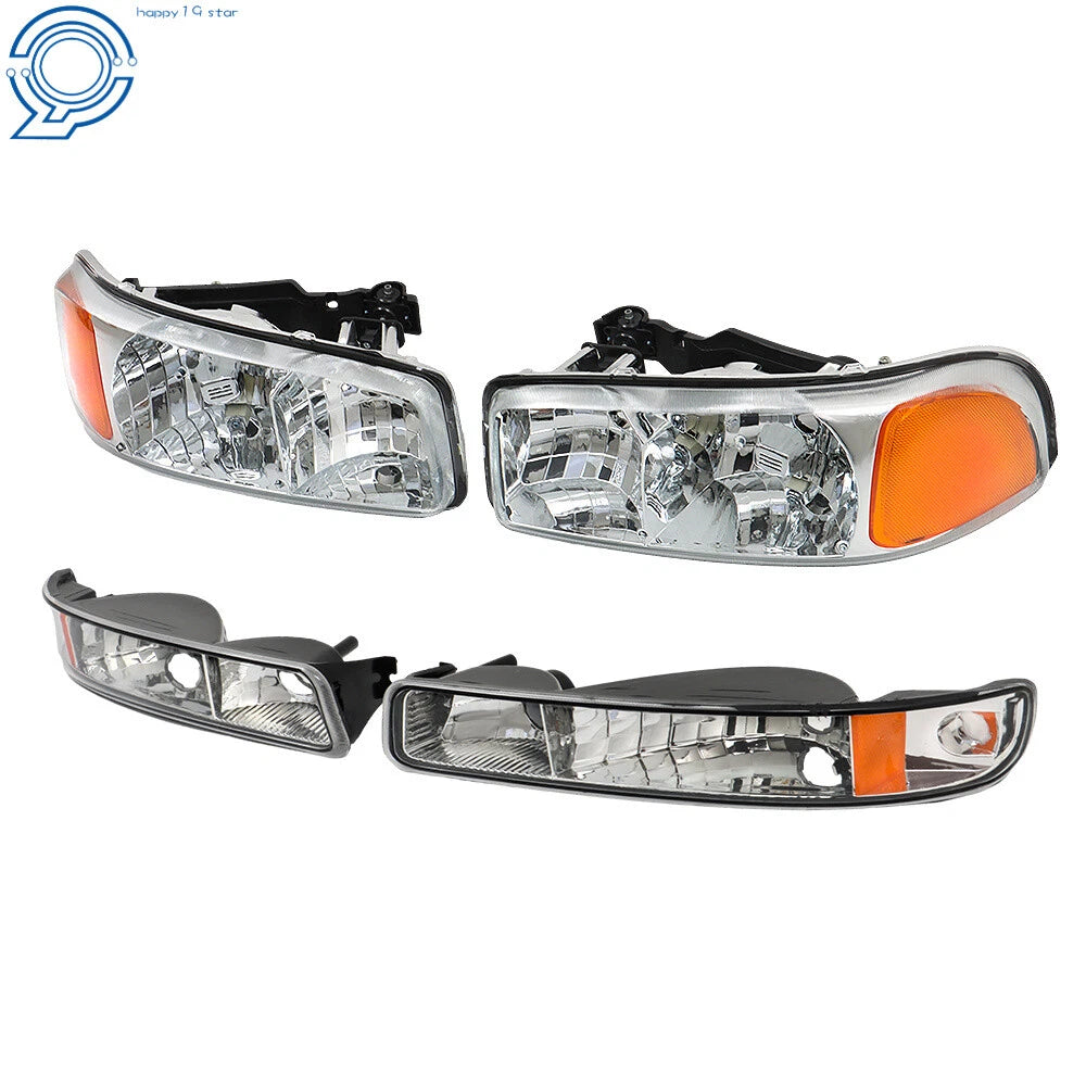 Set of 2 Halogen Headlights for GMC Sierra 1500 (1999–2007) & Yukon (2000–2006) Chrome