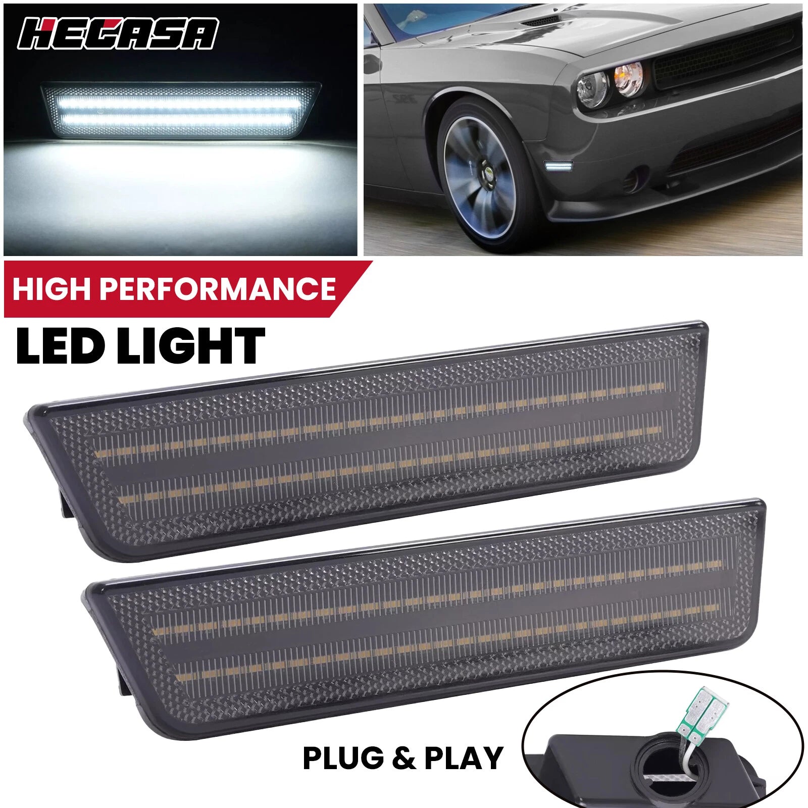 2X LED Side Marker Lights for Dodge Challenger Charger (2008–2014)