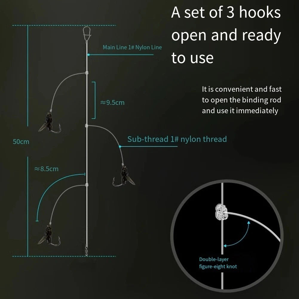 Fly Lure Rig with Floating Silicone Wings and 3 Hooks for Fishing