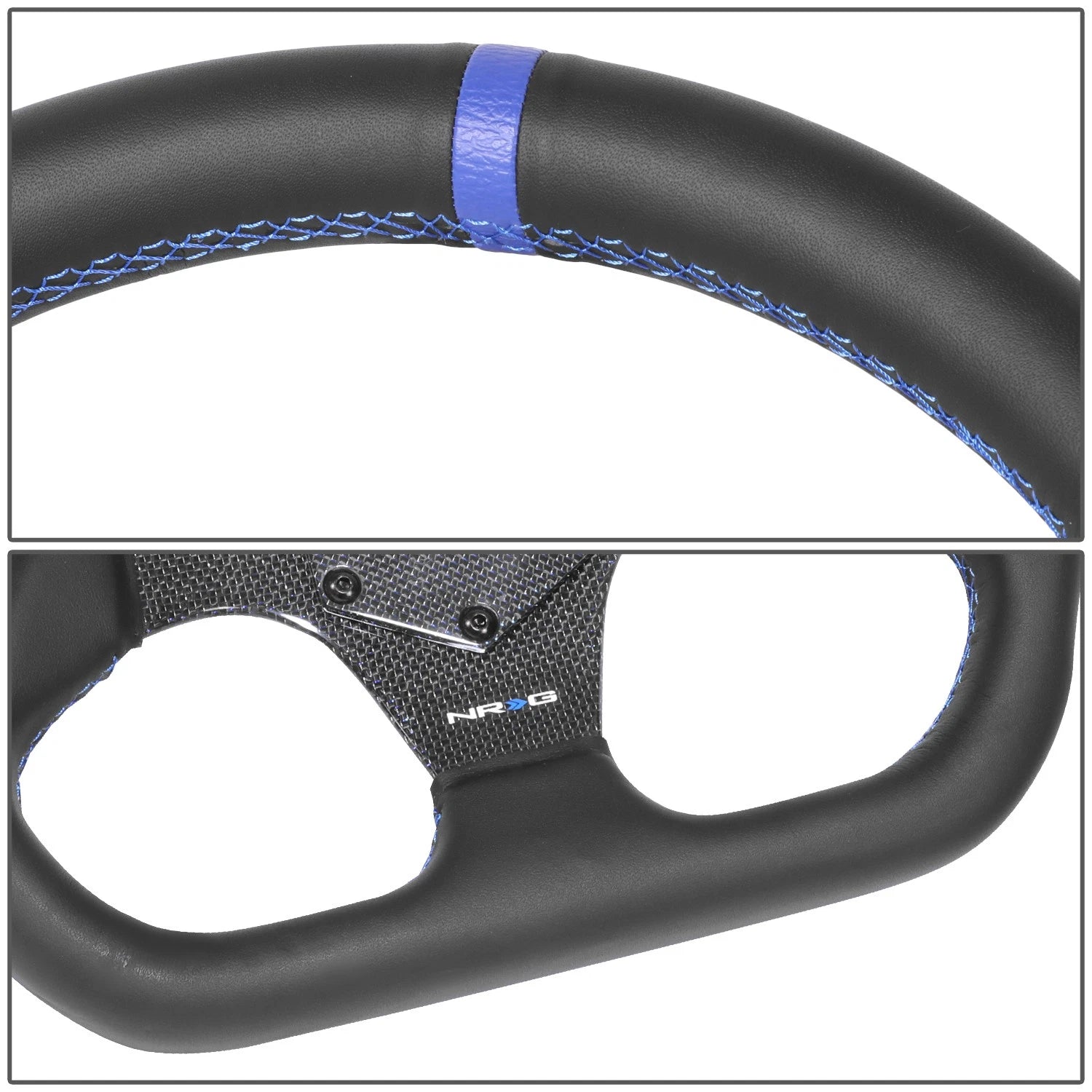 320mm Flat Dish Steering Wheel for NRG 3-Spoke (Suede, Blue Stripe)