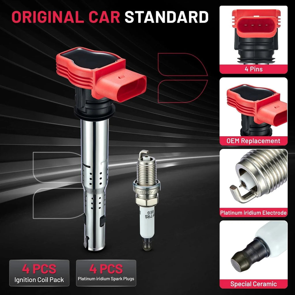 Set of 4 Ignition Coil Pack Spark Plugs for Audi TT Quattro Touareg (2006–2010) UF529