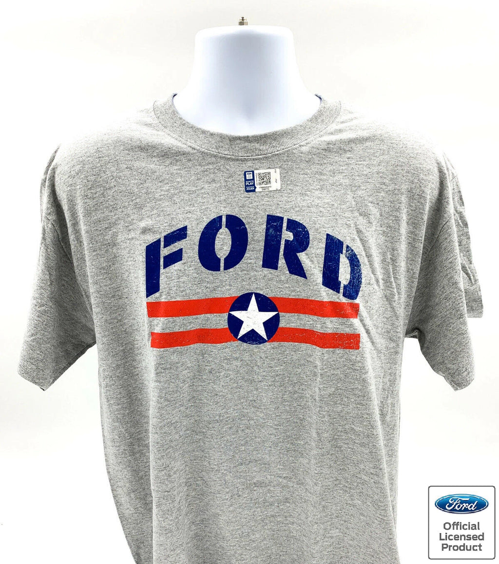 Ford T Shirt Gray USA Star Stripes Script Logo for Ford Vehicles (2005–2020)