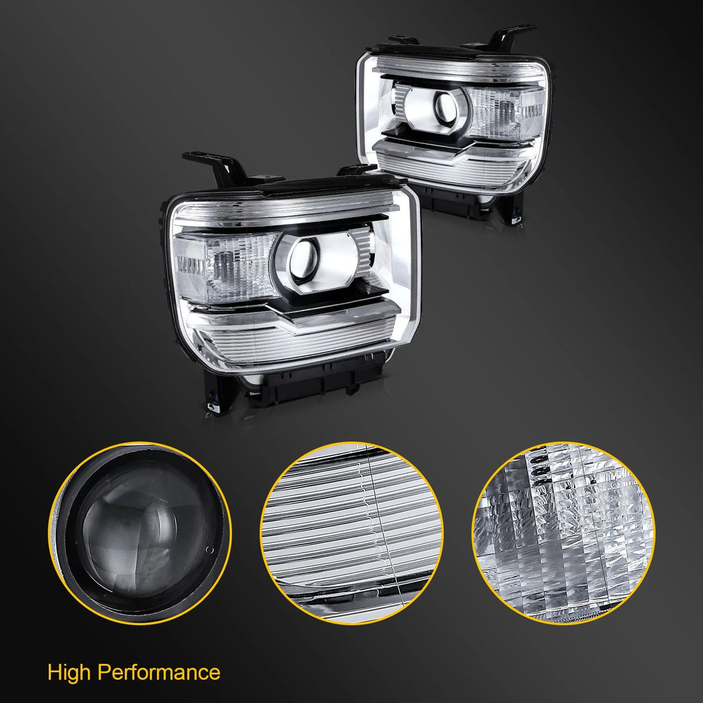 Headlight Assembly for GMC Sierra 1500 (2014–2019) Chrome Housing