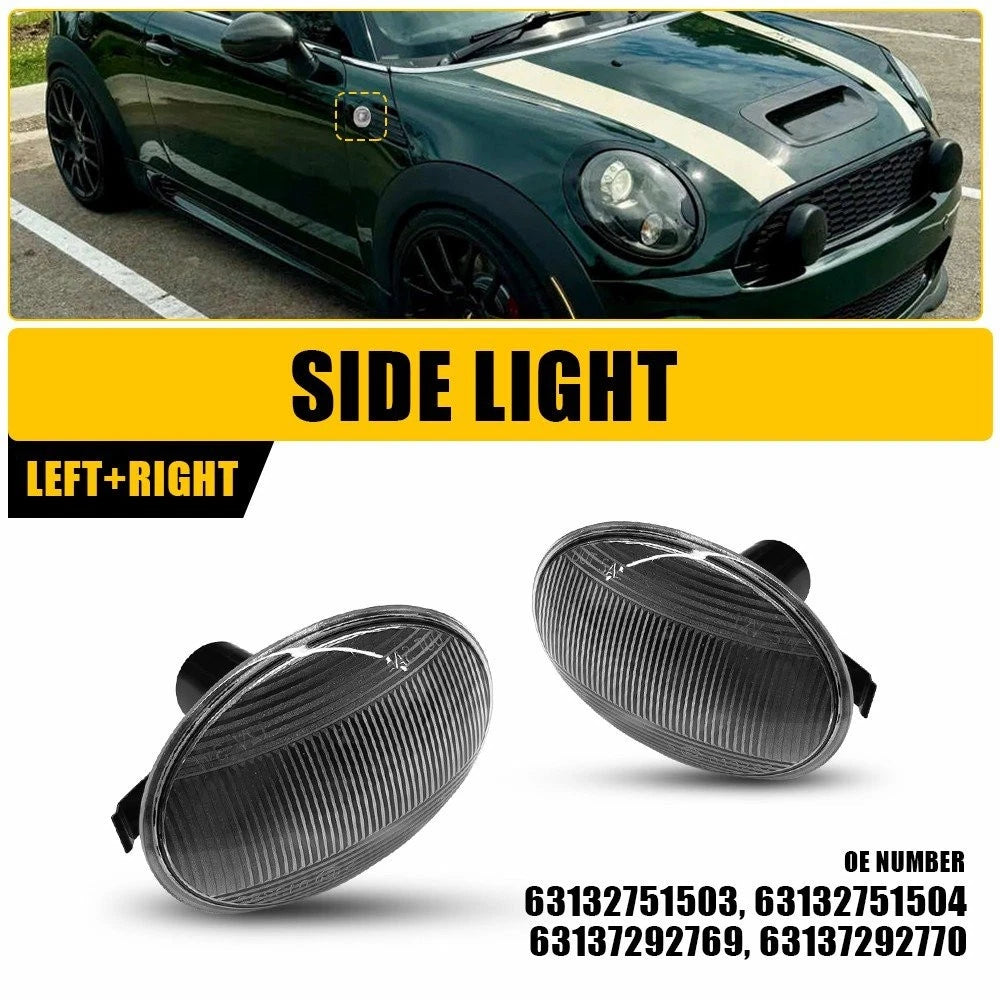 2X Front Side Marker Fender Light Clear Lens for Mini Cooper R55 R56 R57 R58 (2007–2015)