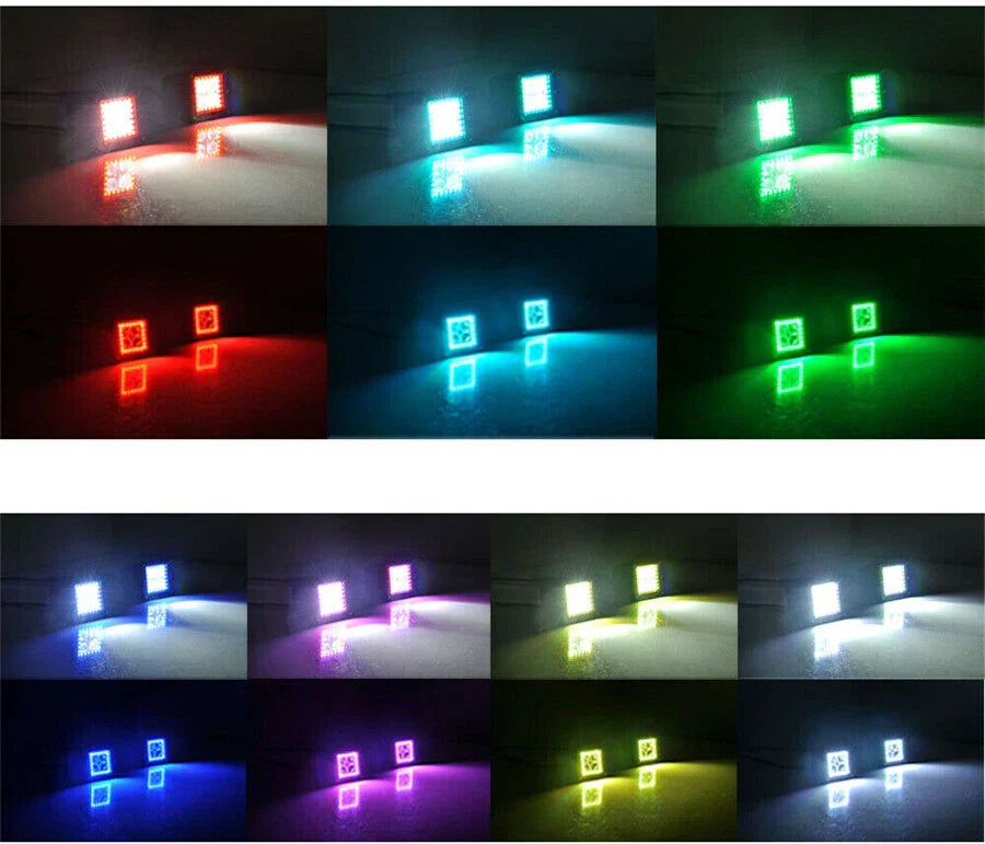 3" Spot Cube Pods LED Work Lights w/Chasing RGB Angel Eyes for Car