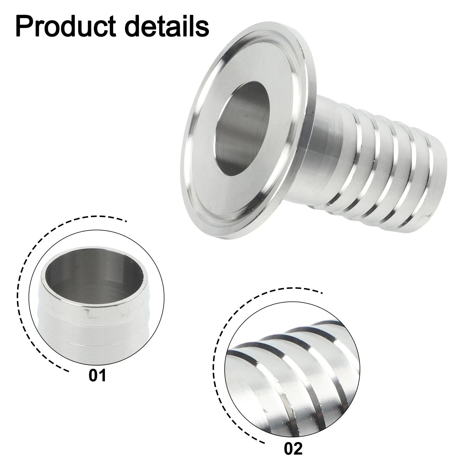 SS304 Sanitary Hose Fittings for 1.5" Tri Clamp to 1" Ferrule (OD 50.5mm)