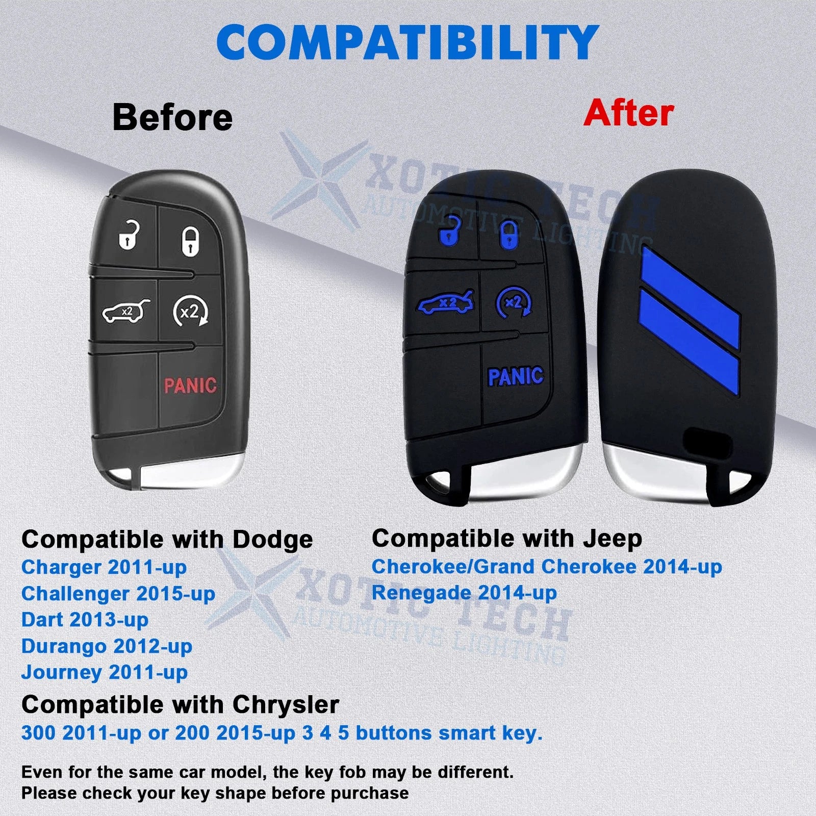 Silicone Smart Key Fob Shell Cover for Jeep Chrysler Dodge (2014-2025)