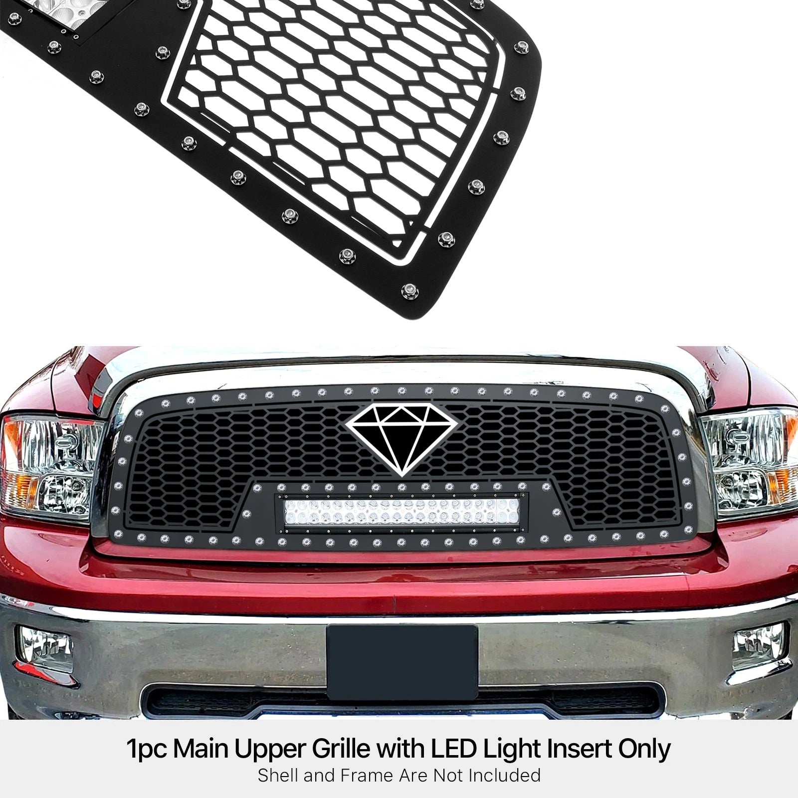 Upper Black Mesh Grille Insert with LED for Dodge Ram 1500 (2009-2012)