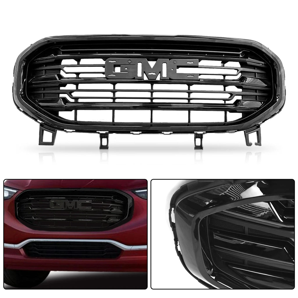 Front Upper Grille for GMC Terrain (2018-2021) Gloss Black Denali Style
