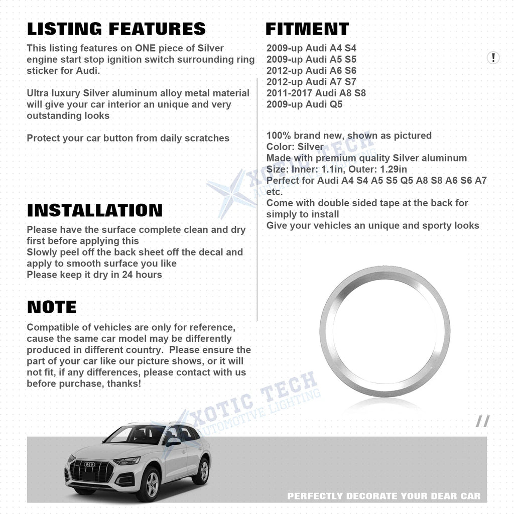 Engine Start Button Ring Cover Trim for Audi A4 A5 Q5 (2009-Up)