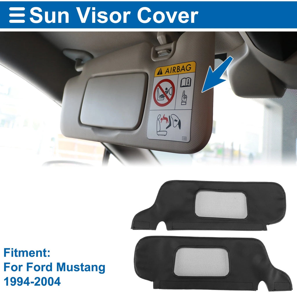 Sun Visor Cover Set for Ford Mustang (1994–2004) Left Right Side Leather Black
