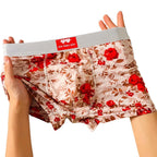 2X Ice Silk Boxer Shorts with Floral Prints for Men