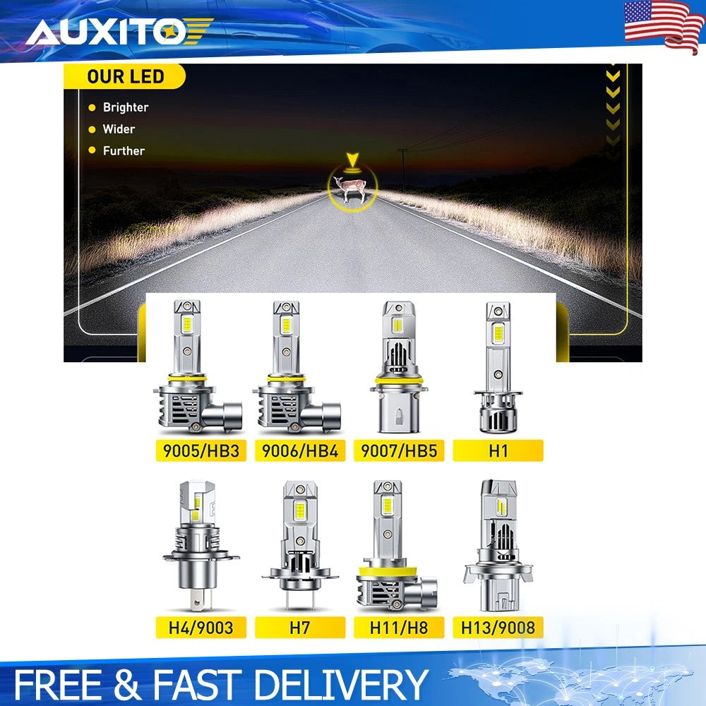 AUXITO LED Headlight Kit H1 H13 9008 H4 H3 H7 H8 H11 H9 9005 9006 9007 6500K