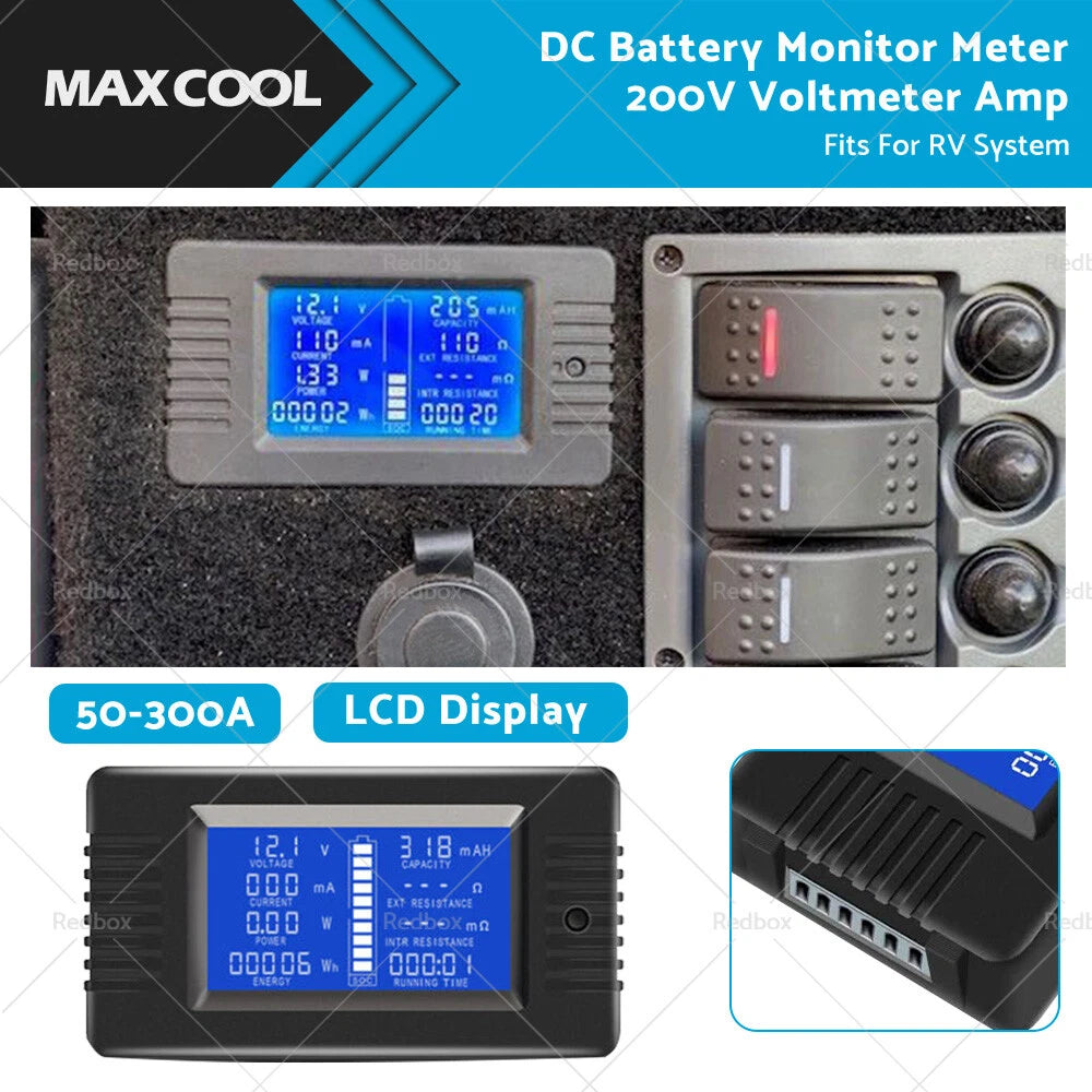 LCD Display DC Battery Monitor Meter for RV System (200V)