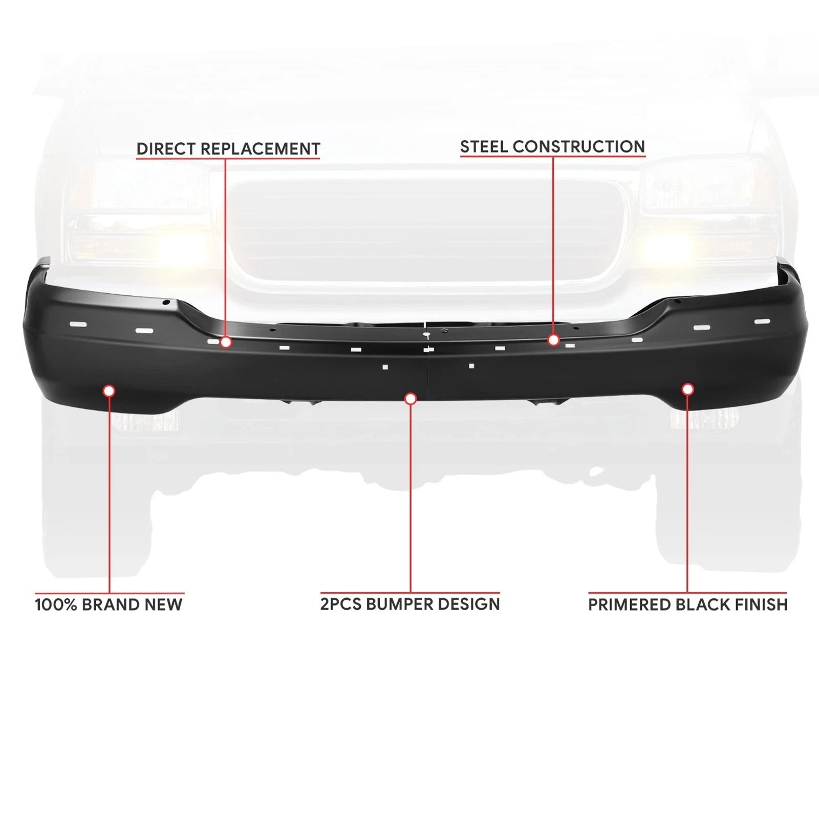 Black Steel Front Bumper for GMC Sierra 1500 2500 HD Yukon (1999–2006)