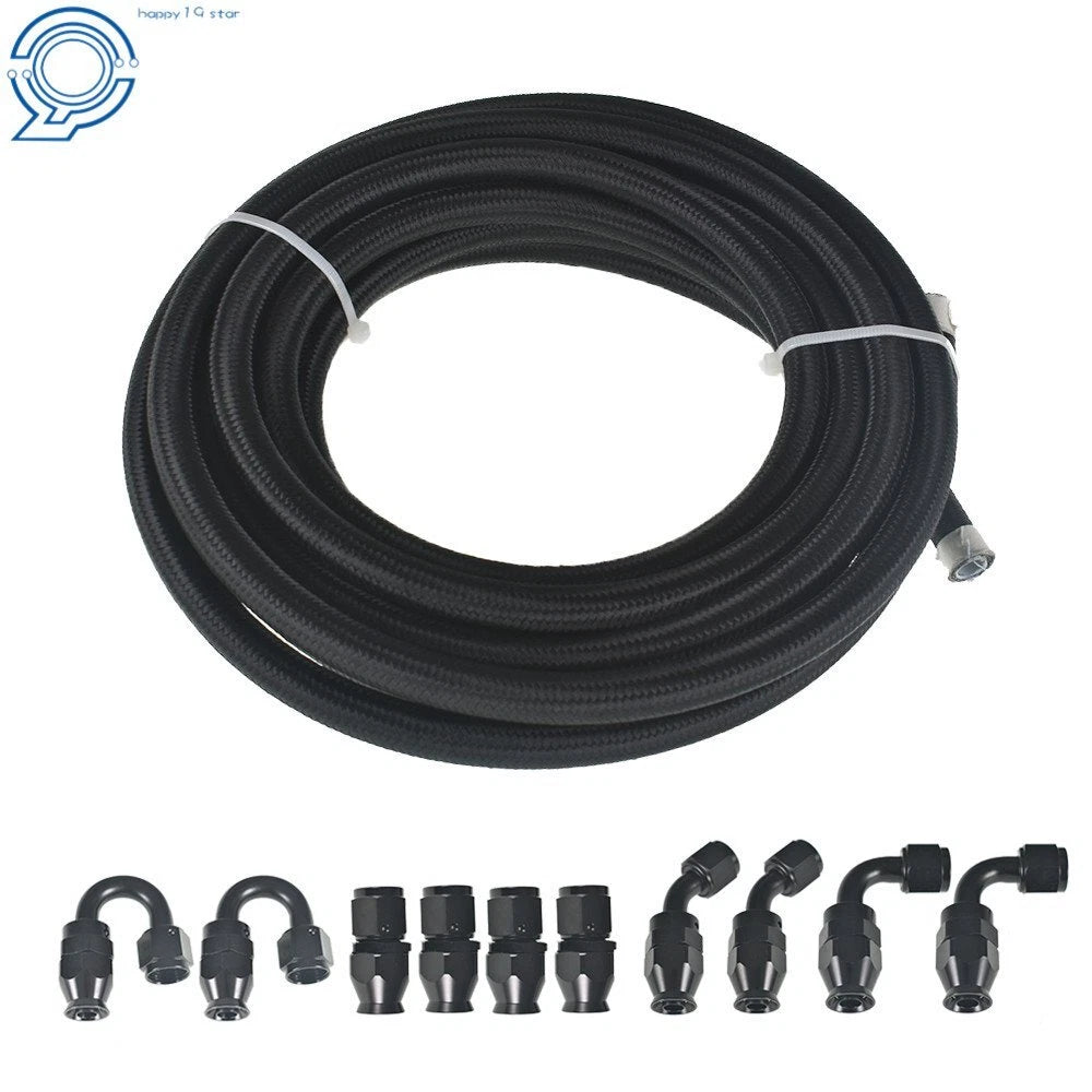 6AN Black Nylon E85 PTFE Fuel Line Hose Kit (10FT, 12FT, 20FT, 30FT)