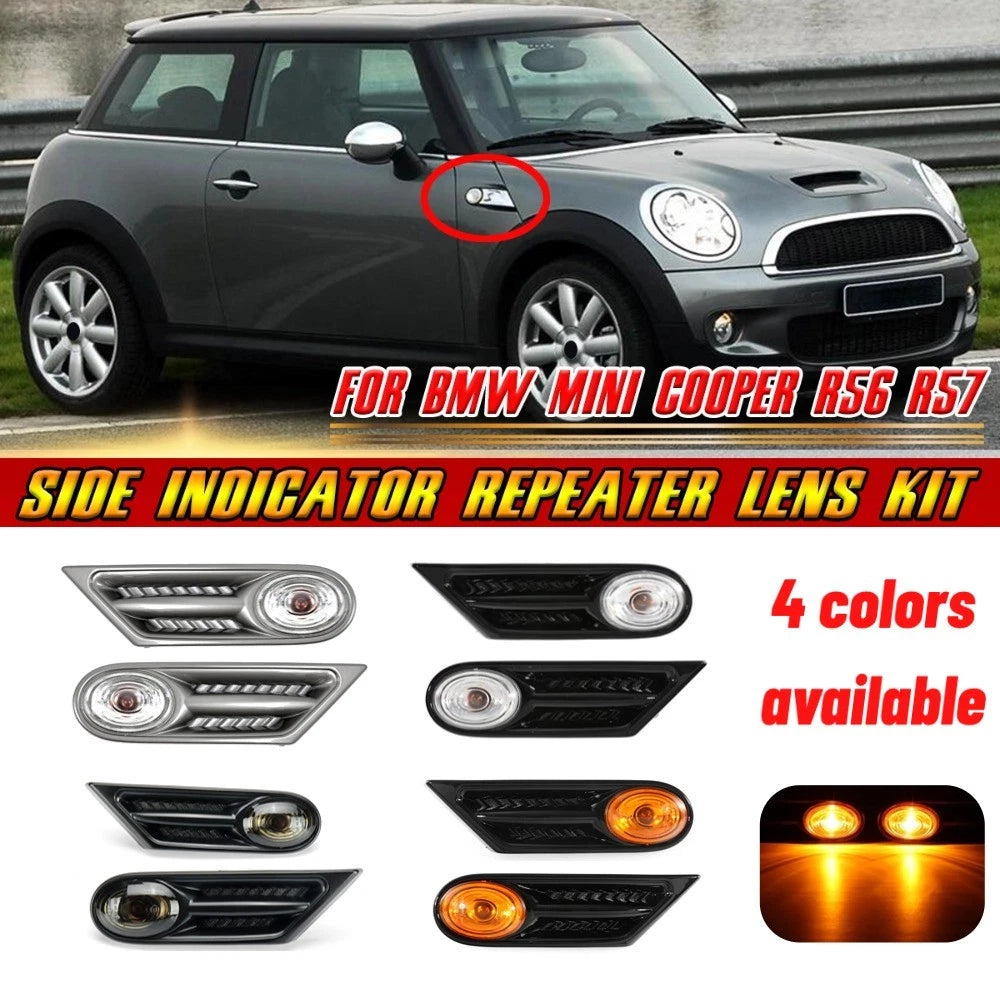 2X Side Indicator Repeater Lens Kit for BMW Mini Cooper R56 R57 (2007–2014)