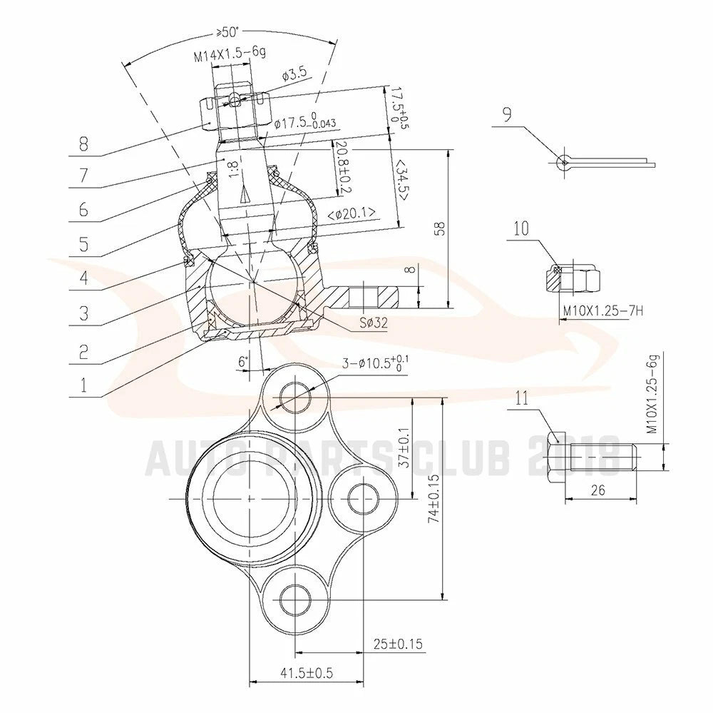 Set of 4 Front Lower Suspension Ball Joints for Isuzu Rodeo & Honda Passport (1991–2004)
