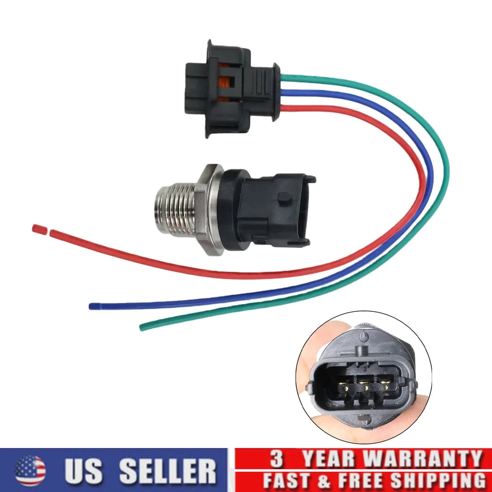 Fuel Rail Pressure Sensor w/ Connector for Dodge Ram 6.7L (2009–2010)