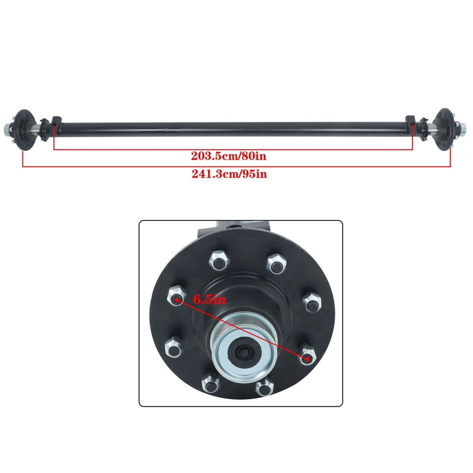 7000lbs Trailer Axle for 8 Lug Trucks (95" Hub Face, 80" Spring Center)