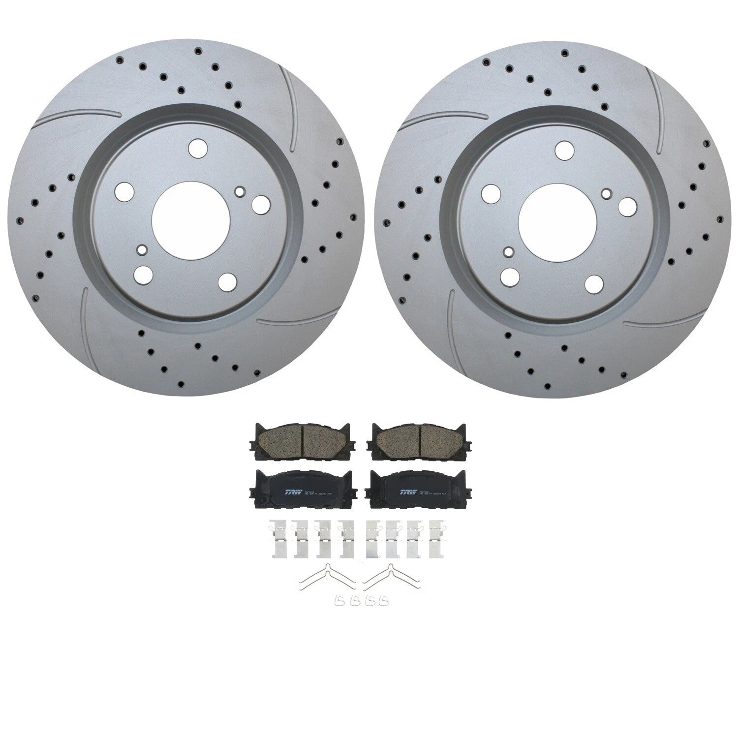 Front Brake Kit with 296mm Drilled Rotors & TRW Pro Ceramic Pads for ES350, Avalon, Camry (2007–2019)
