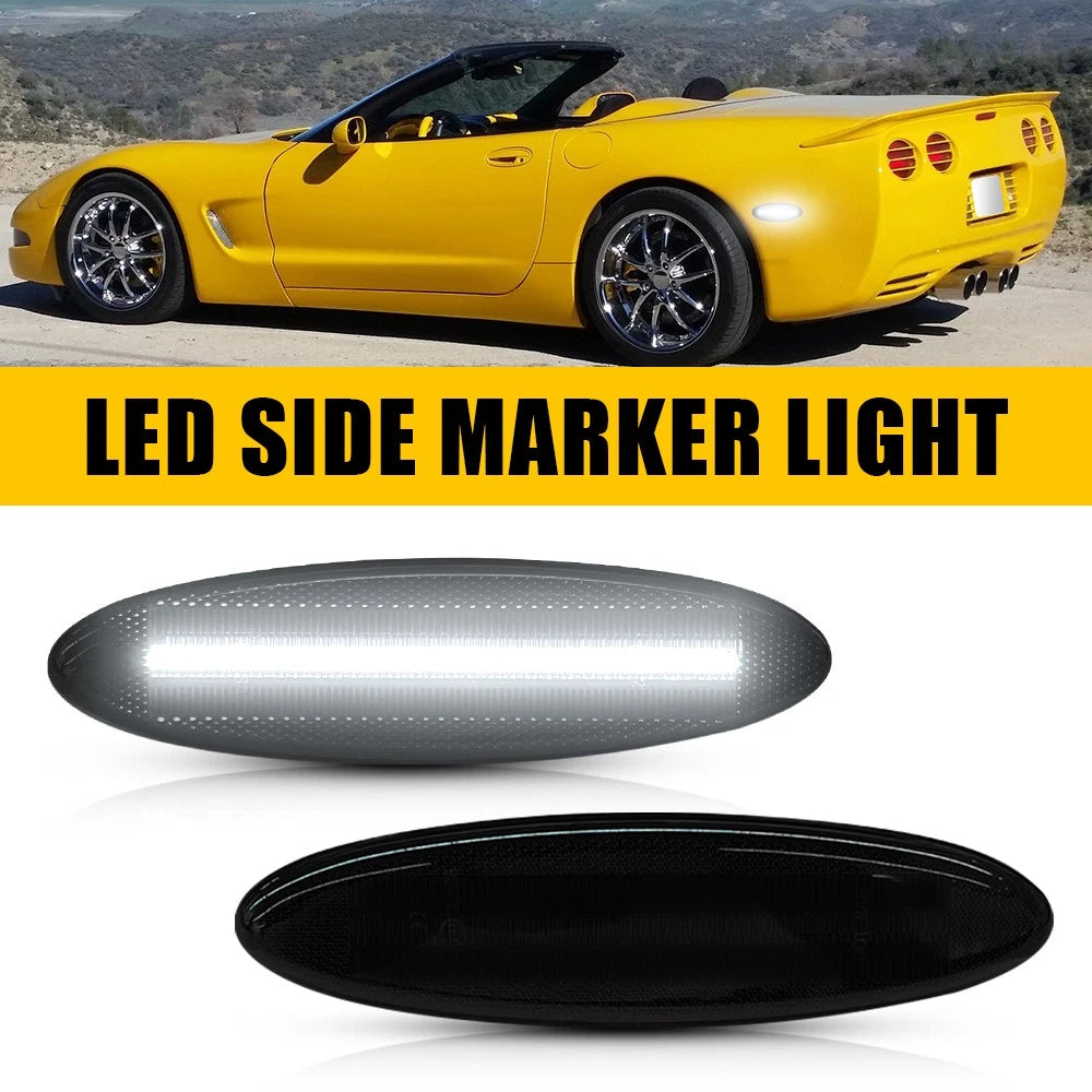 2X Smoked Lens White LED Rear Side Marker Lights for Chevy Corvette C5 (1997–2004)