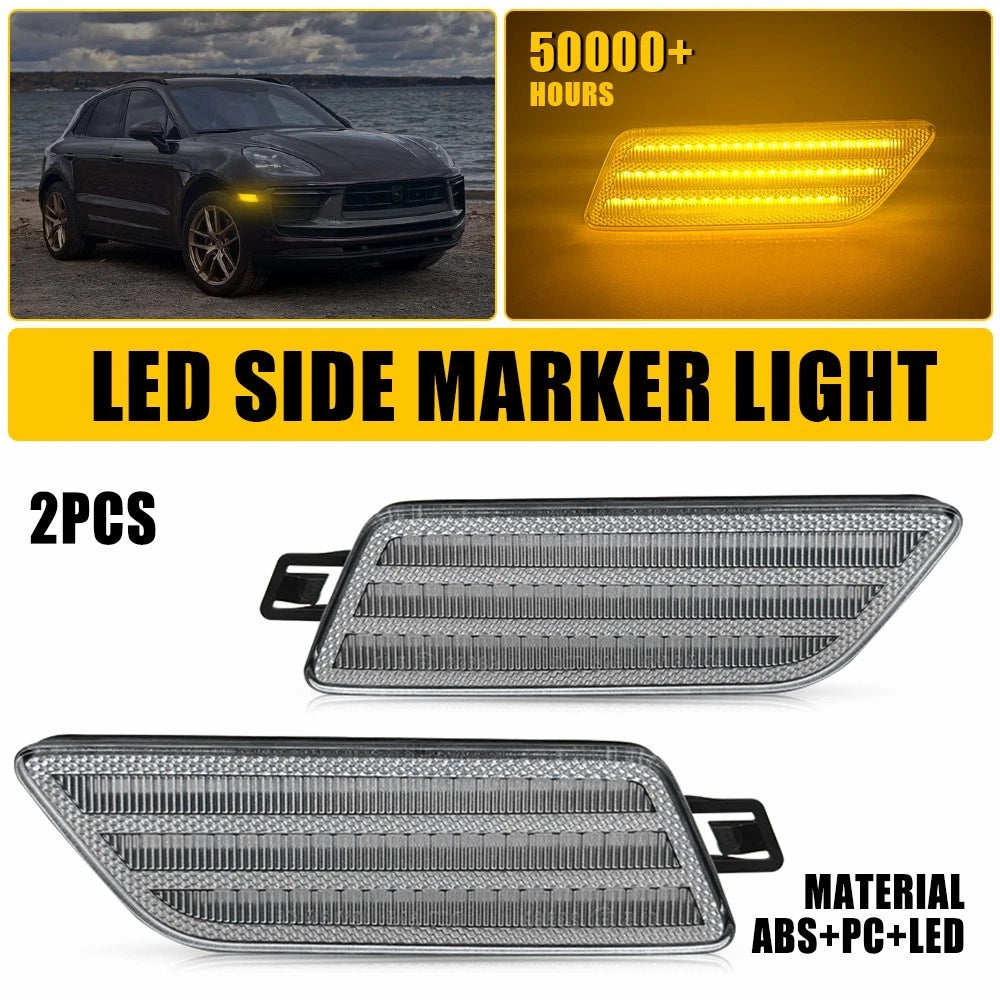 2X Clear Amber LED Front Fender Side Marker Light for Porsche Macan (2014–2024)