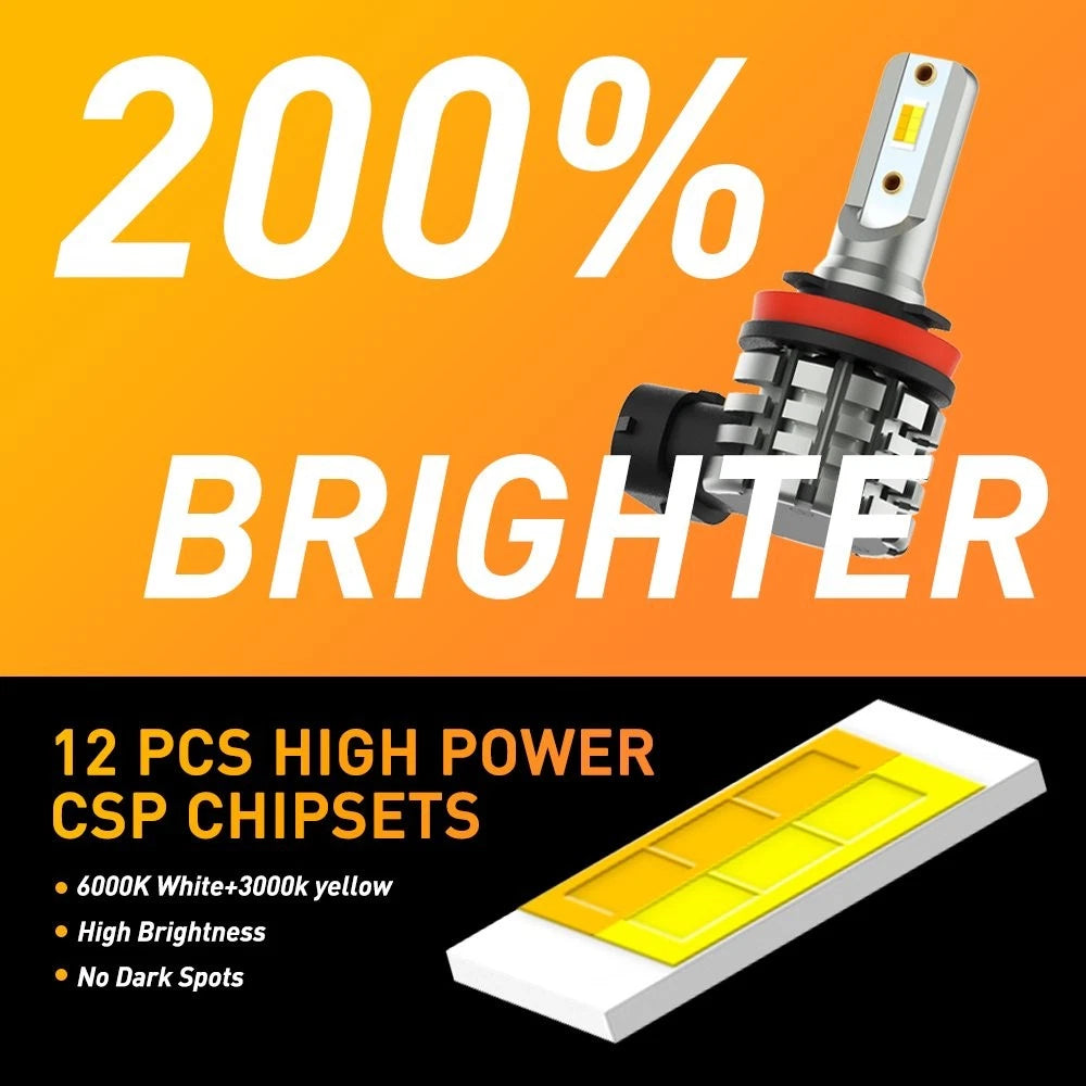 2X LED Fog Light Bulbs for H8 H11 (6000K White/Amber)
