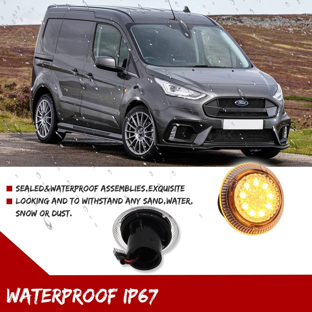 2X Clear Amber LED Side Marker Lights for Ford Transit Connect (2010–2021)