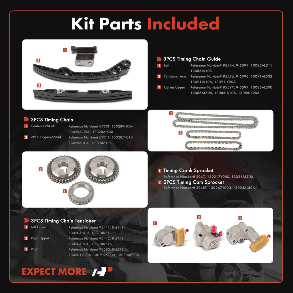 12x Timing Chain Kit for Nissan Altima Murano INFINITI JX35 (2007–2014)