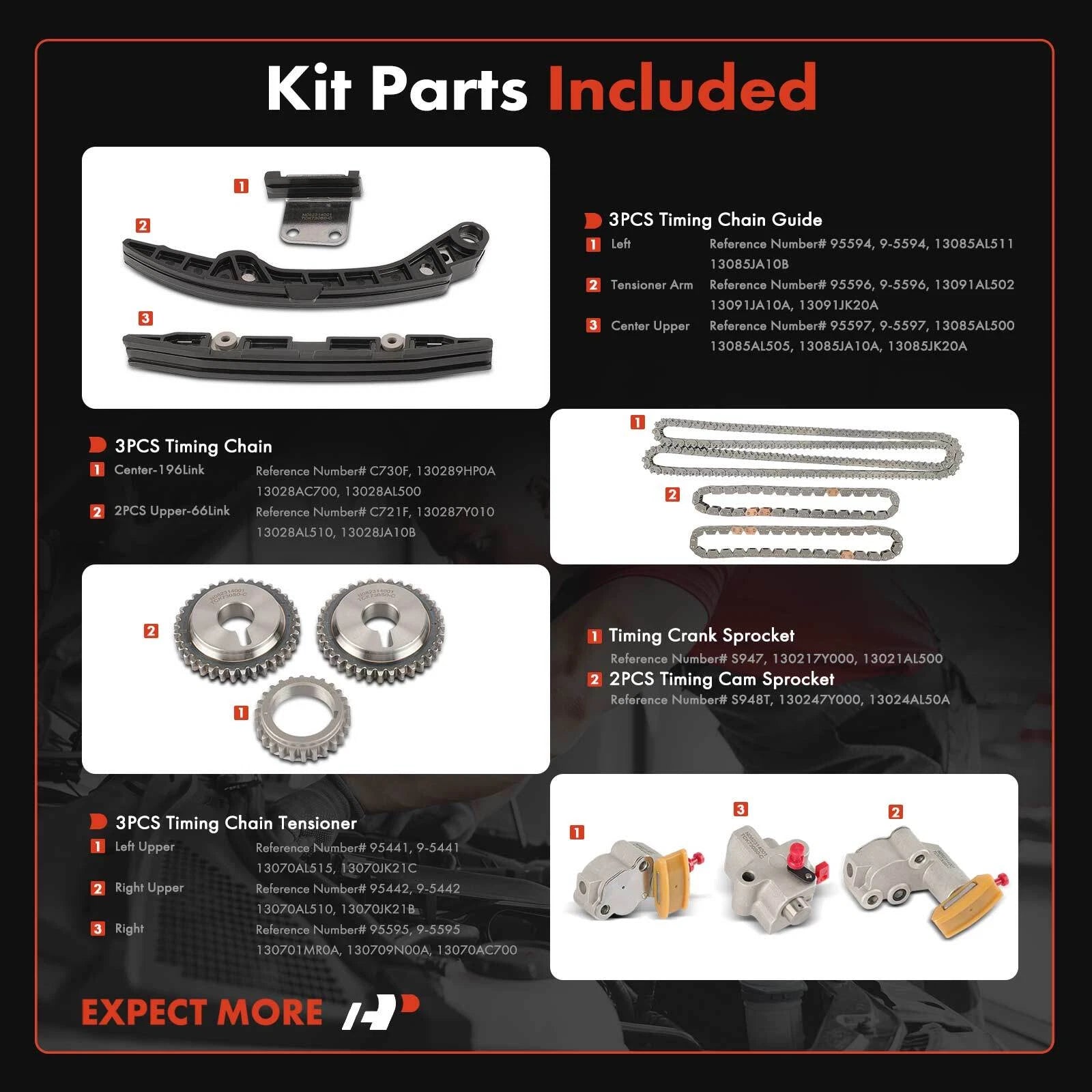 12x Timing Chain Kit for Nissan Altima Murano INFINITI JX35 (2007–2014)