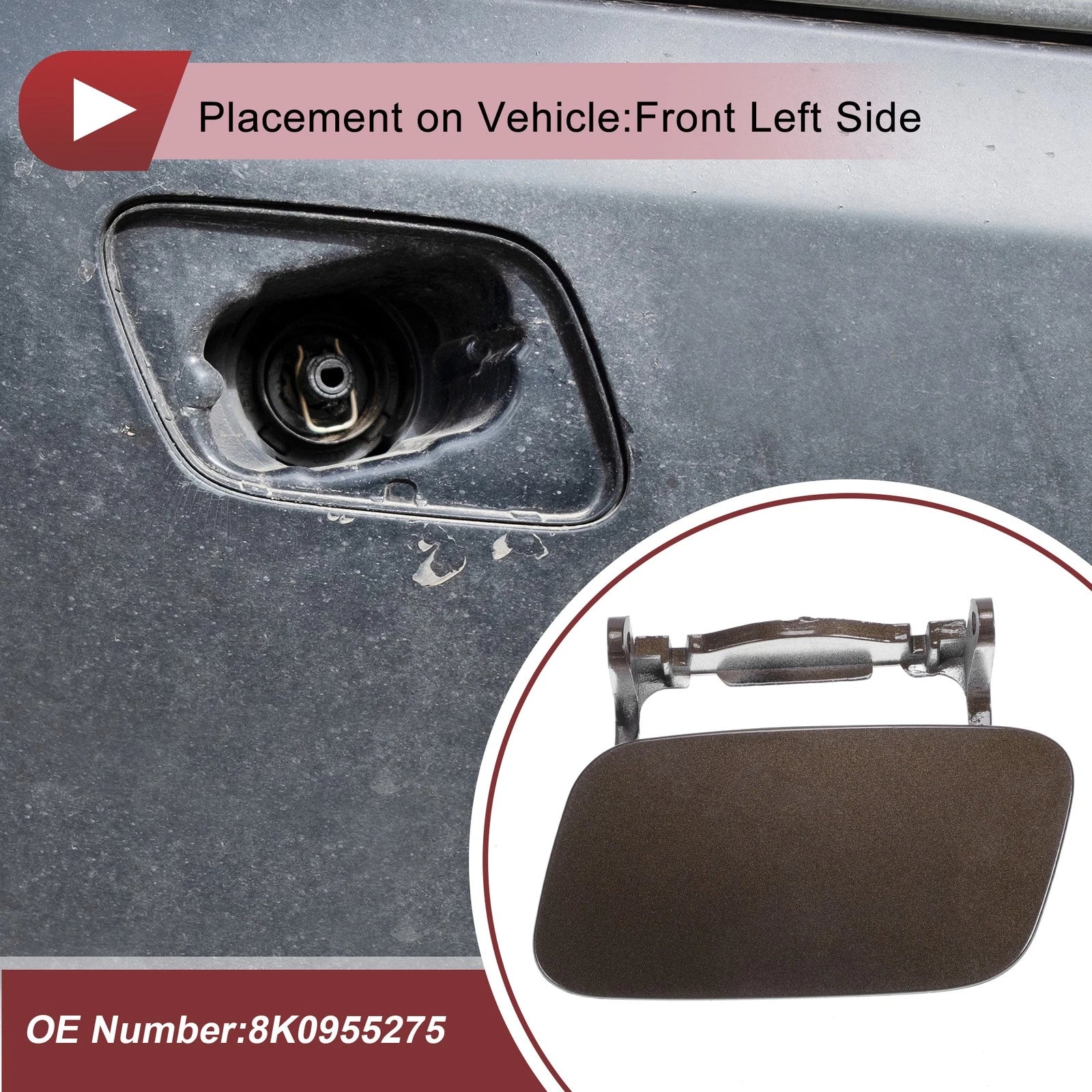 Front Left Washer Nozzle Cover Cap for Audi A4 (2013–2016) 8K0955453B Brown