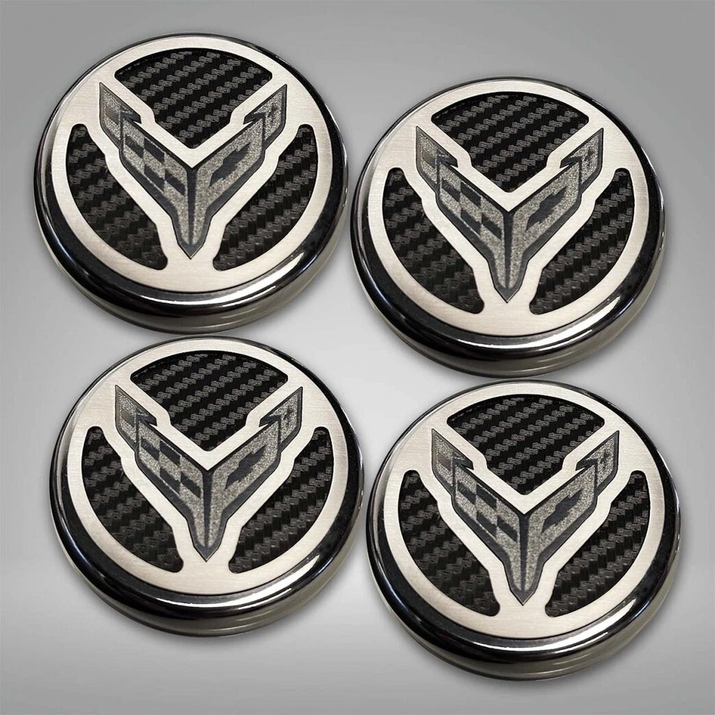 Engine Oil Cap Cover Set 4PC Black Carbon Fiber for Chevrolet Corvette C8 (2020–2024)