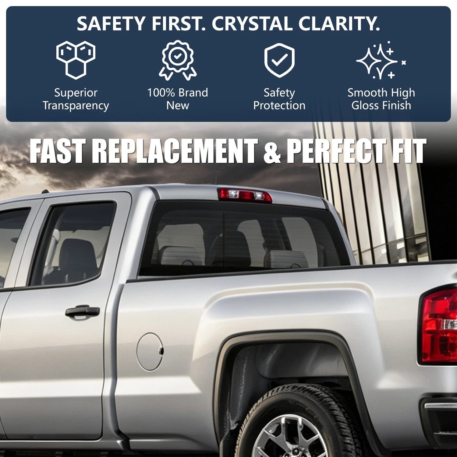 Tinted Rear Back Stationary Window Glass for Silverado Sierra 1500-3500 (2014–2019)