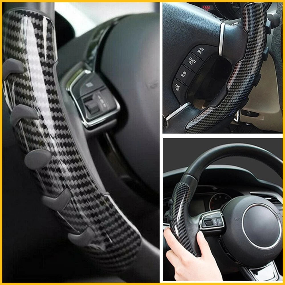 Pair Carbon Fiber Steering Wheel Booster No-Slip Cover for Universal (37-39cm)