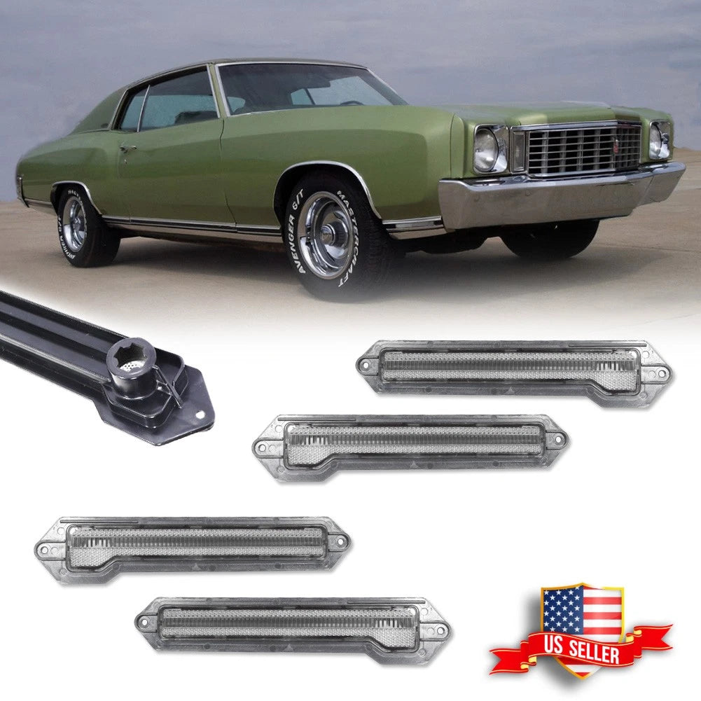 Set of 4 Clear Front & Rear Bumper Side Marker Lights for Chevrolet Monte Carlo (1970–1972)
