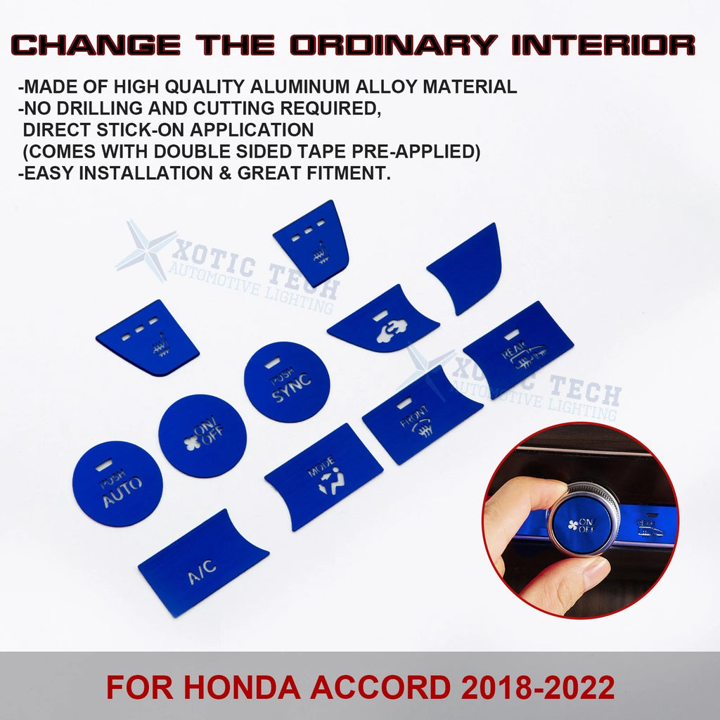 Blue Aluminum Center Console Dashboard Switch Cover for Honda Accord (2018-2022)