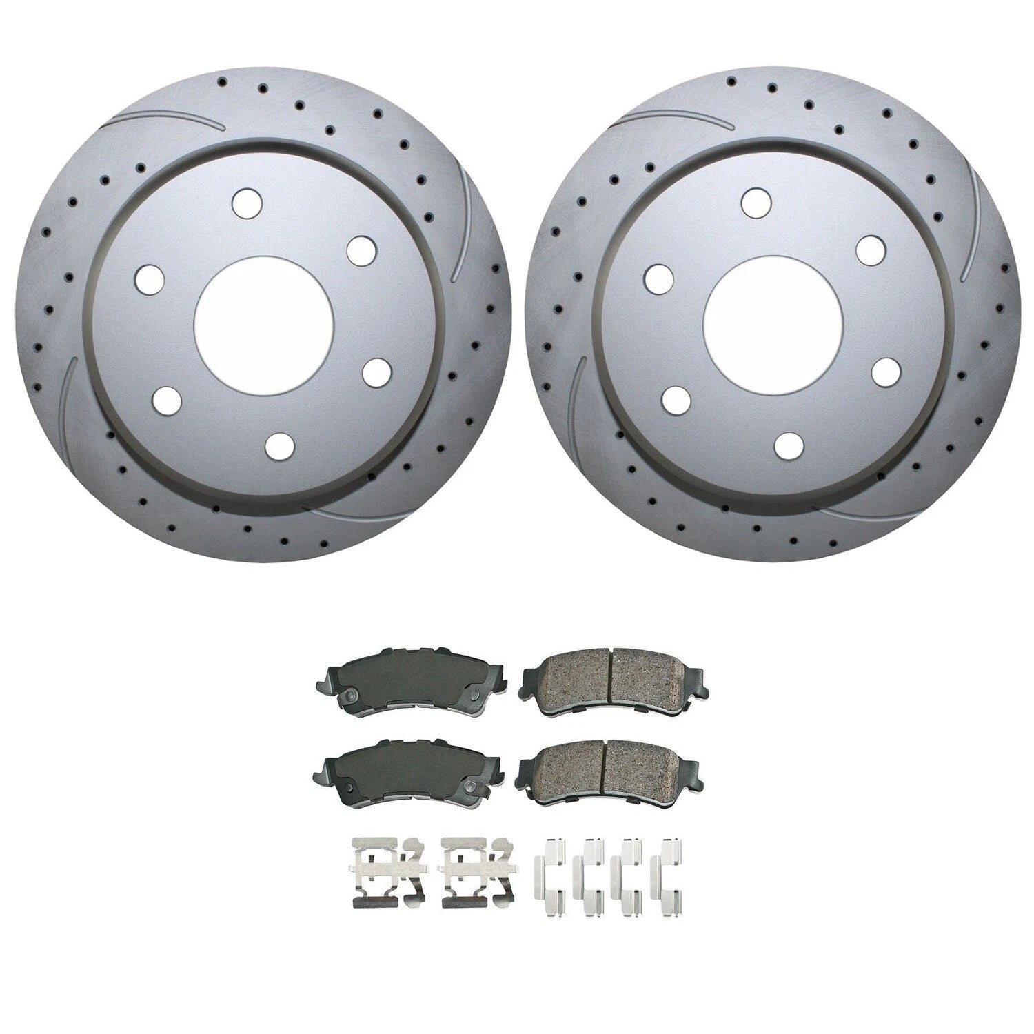 Rear Brake Kit 330mm Drilled Disc Rotors & Akebono Ceramic Pads for Chevrolet GMC