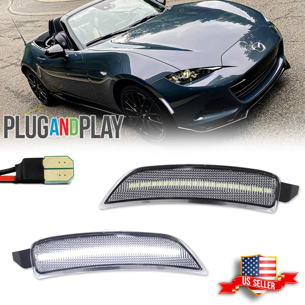Clear White LED Front Bumper Side Marker Lights for Mazda MX-5 Miata (2016–2023)