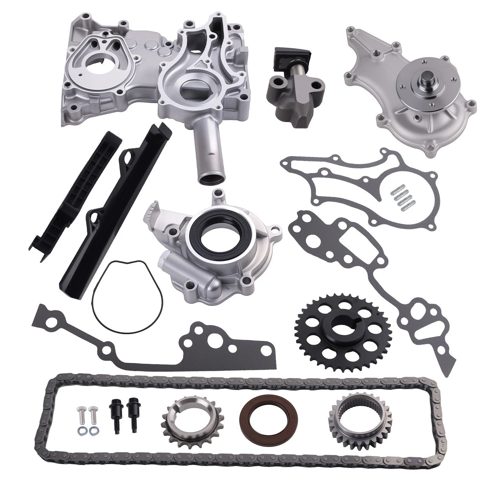 Timing Cover Chain Kit w/Steel Rail & Water/Oil Pump for Toyota Pickup (1985–1995)