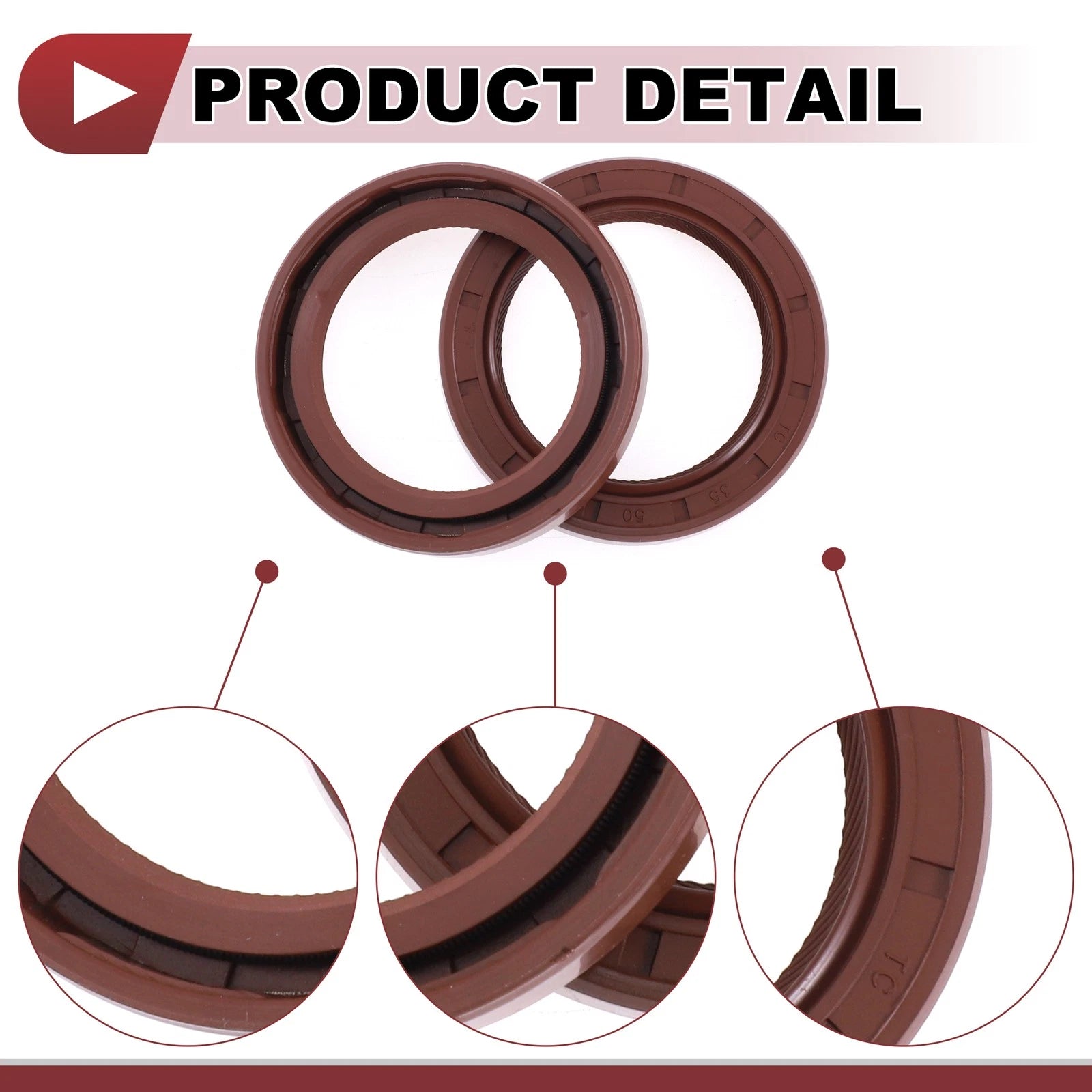 2X Oil Seal Rotary Shaft Seal for Various Models (35x50x8mm) FKM Rubber