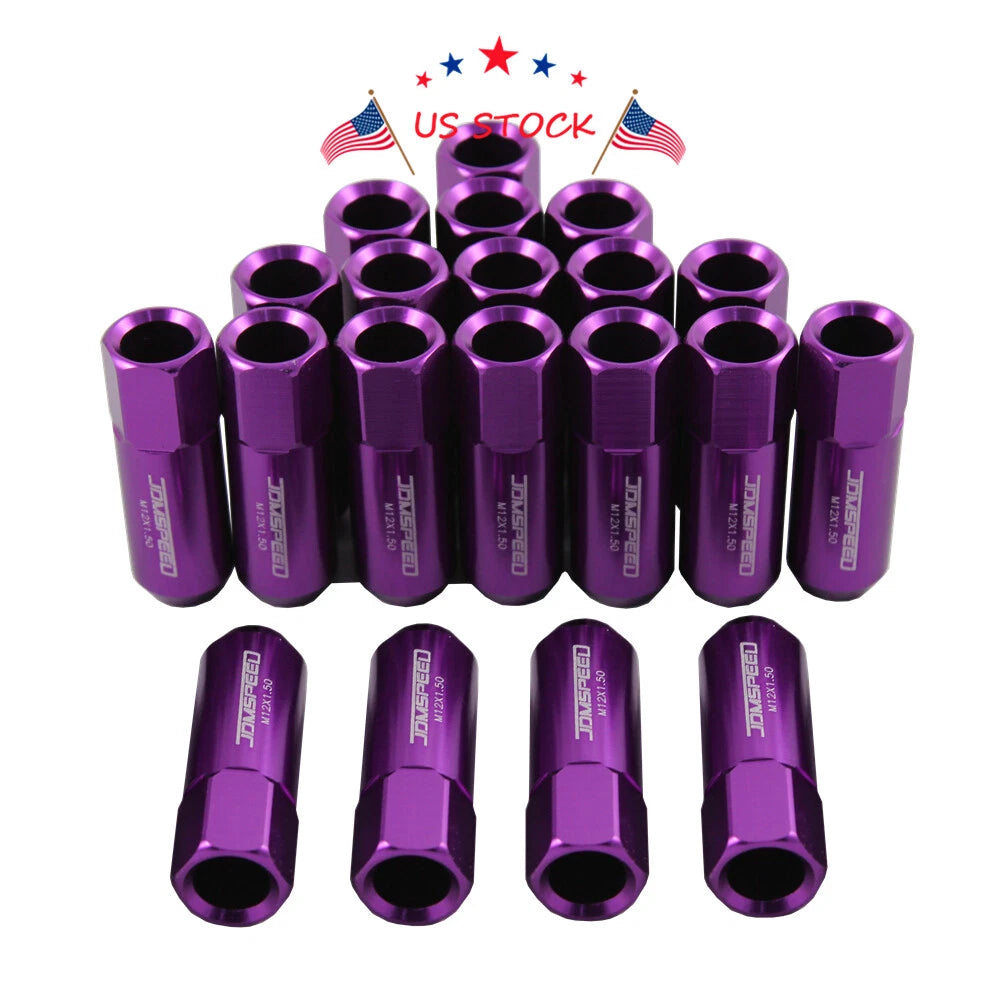 Set of 20 Purple M12x1.5 Extended Aluminum Racing Lug Nuts for Universal