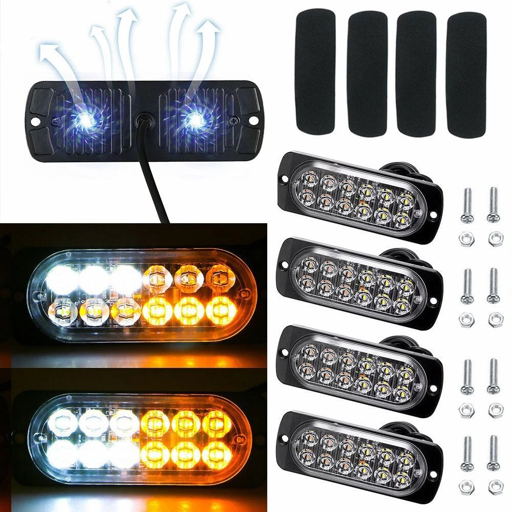 4X Amber/White 12LED Strobe Light Bar for Car Truck