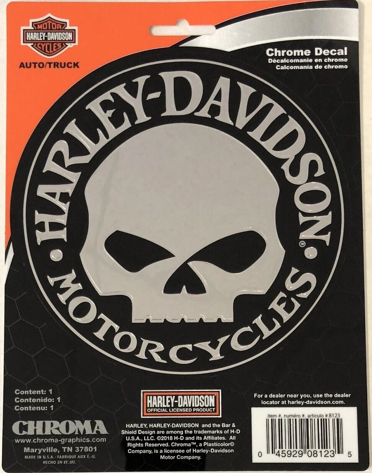 Willie G Skull Chrome Sticker Decal for Harley-Davidson (8123)