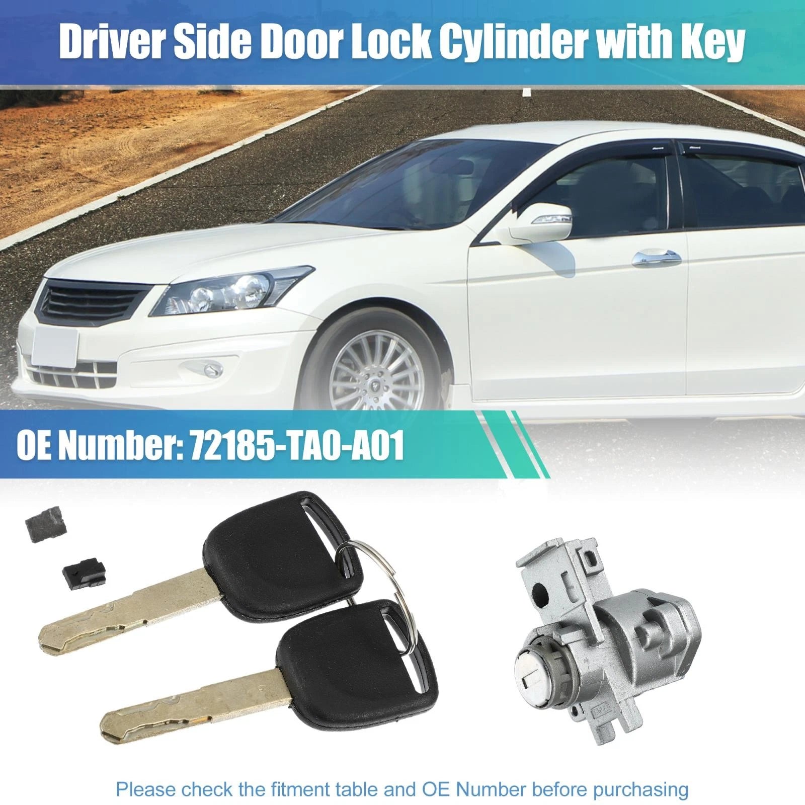 Front Left Door Lock Cylinder with 2 Keys for Honda Accord (2008–2013) 72185-TA0-A01