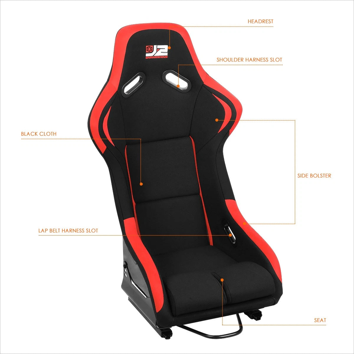 J2 Engineering Fixed Position Bucket Racing Seat w/Sliders for Universal (2000–2023)