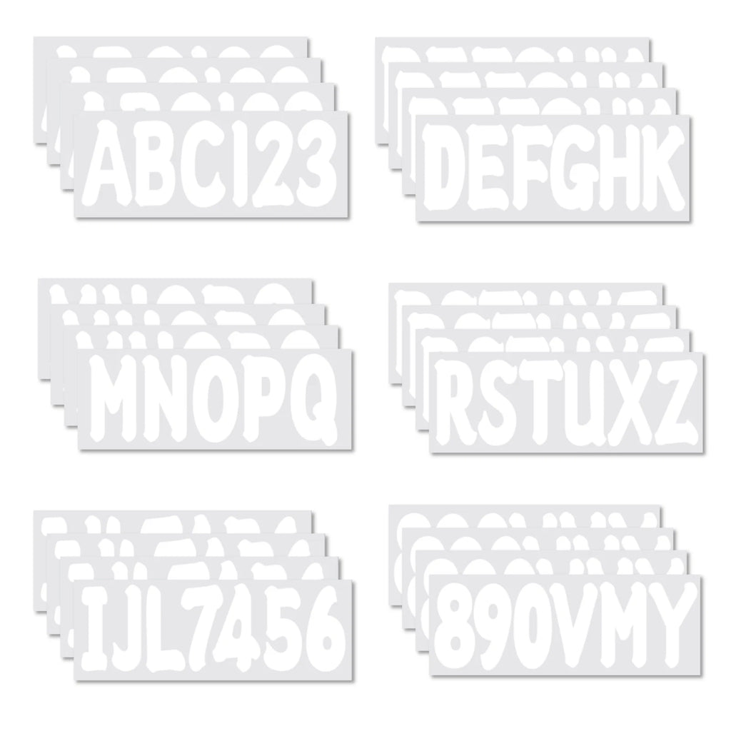 Set of 4 Boat Registration Decals A-Z & 0-9 White