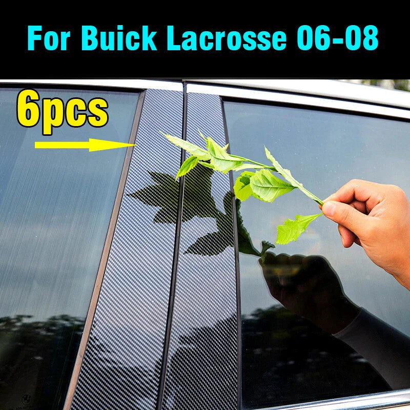 6 x Carbon Fiber Window Pillar Posts Door Trim Cover for Buick Lacrosse (2006–2008)